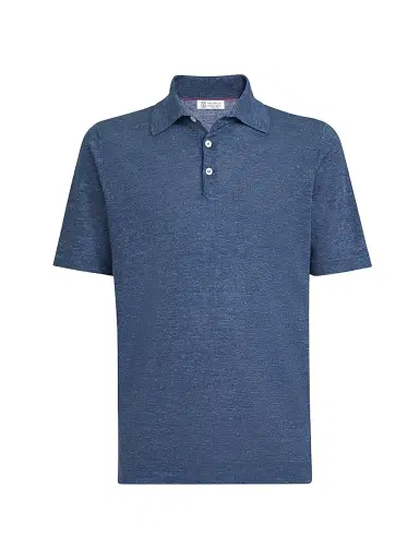 Brunello Cucinelli Men's Linen and Cotton Knit Polo Shirt | Thumbnail 1 Brunello Cucinelli Men's Linen and Cotton Knit Polo Shirt | Thumbnail 1