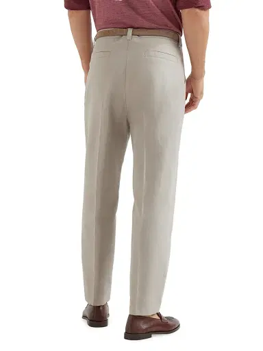 Brunello Cucinelli Men's Cotton and Linen Panama Trousers - Dove Grey - Size 48 | Thumbnail 3