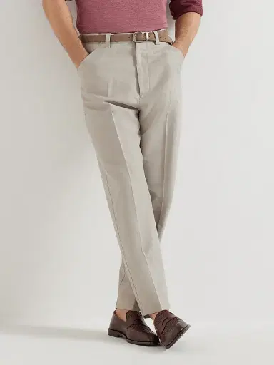 Brunello Cucinelli Men's Cotton and Linen Panama Trousers - Dove Grey - Size 48 | Thumbnail 5