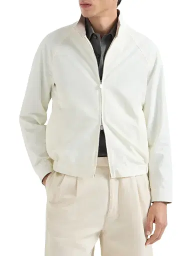 Brunello Cucinelli Men's Water Resistant Techno Cotton Gabardine Outerwear Jacket - Off White | Thumbnail 2 Brunello Cucinelli Men's Water Resistant Techno Cotton Gabardine Outerwear Jacket - Off White | Thumbnail 2