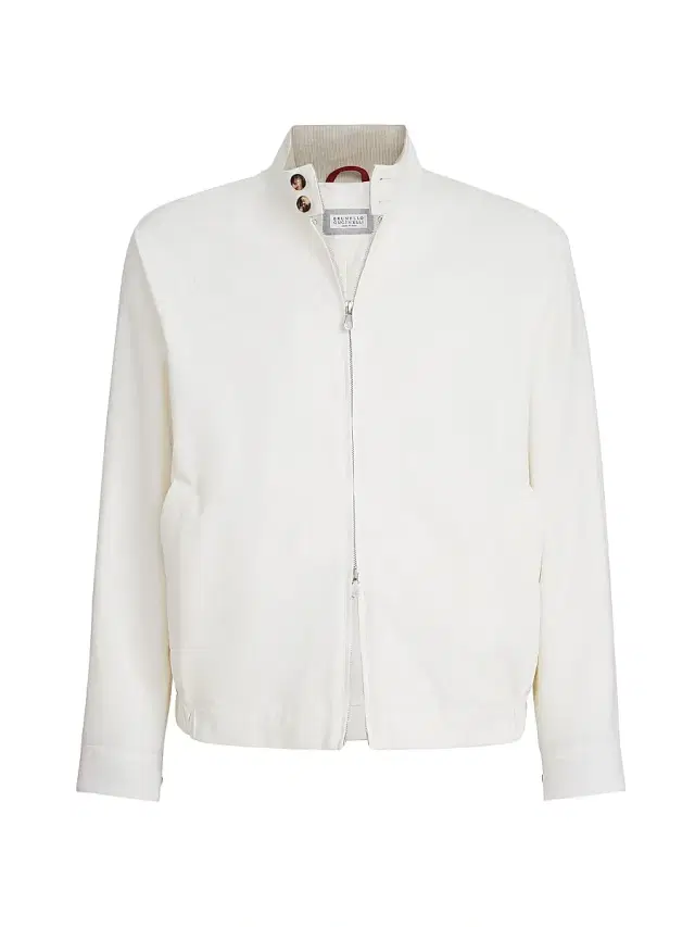 Brunello Cucinelli Men's Water Resistant Techno Cotton Gabardine Outerwear Jacket - Off White