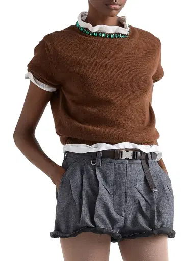 Prada Women's Wool and Cashmere Crew-Neck Sweater - Brown | Thumbnail 2 Prada Women's Wool and Cashmere Crew-Neck Sweater - Brown | Thumbnail 2