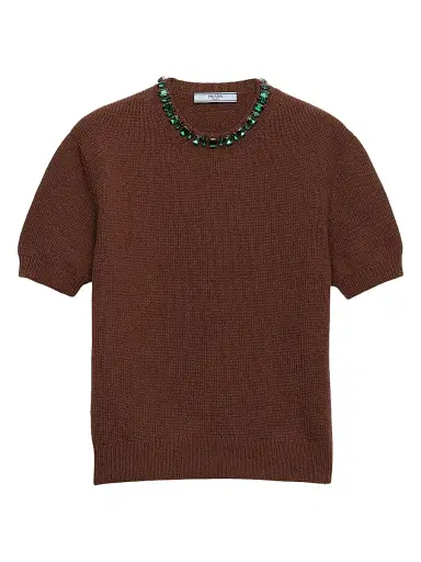 Prada Women's Wool and Cashmere Crew-Neck Sweater - Brown | Thumbnail 1 Prada Women's Wool and Cashmere Crew-Neck Sweater - Brown | Thumbnail 1