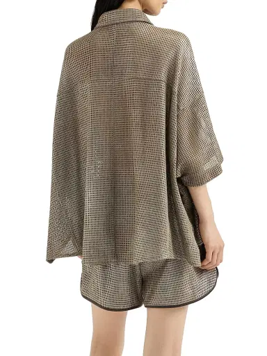 Brunello Cucinelli Women's Sparkling Leather Net Shirt | Thumbnail 3 Brunello Cucinelli Women's Sparkling Leather Net Shirt | Thumbnail 3