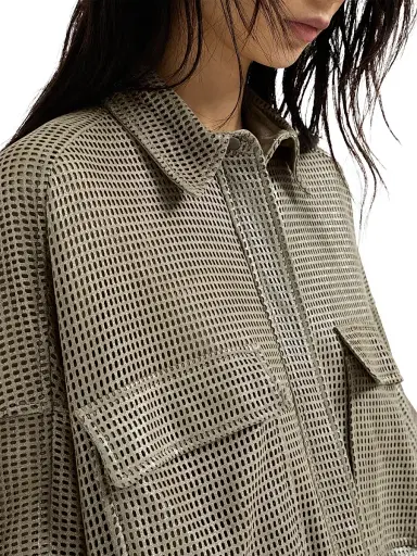 Brunello Cucinelli Women's Sparkling Leather Net Shirt | Thumbnail 4 Brunello Cucinelli Women's Sparkling Leather Net Shirt | Thumbnail 4