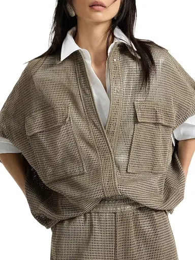 Brunello Cucinelli Women's Sparkling Leather Net Shirt | Thumbnail 5 Brunello Cucinelli Women's Sparkling Leather Net Shirt | Thumbnail 5