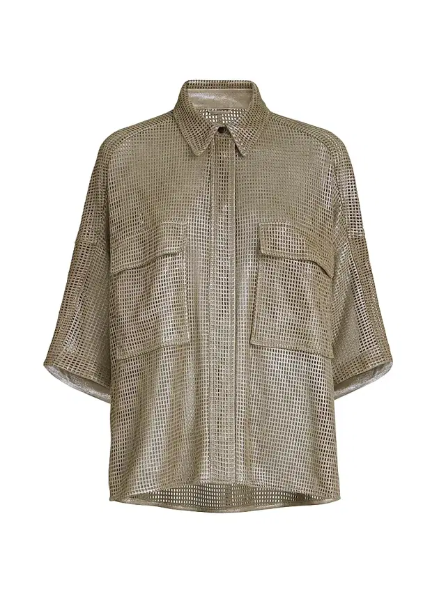 Brunello Cucinelli Women's Sparkling Leather Net Shirt