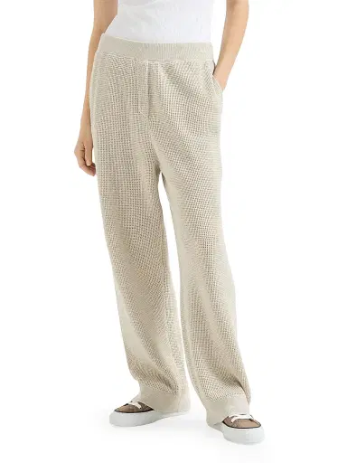 Brunello Cucinelli Women's Cotton Sparkling Net Knit Trousers - Oat | Thumbnail 2 Brunello Cucinelli Women's Cotton Sparkling Net Knit Trousers - Oat | Thumbnail 2