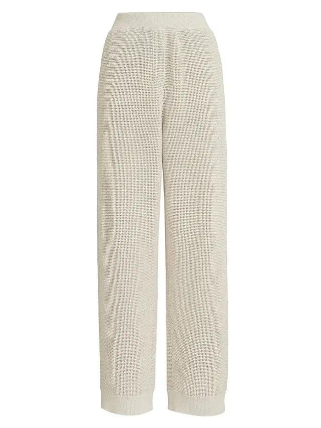 Brunello Cucinelli Women's Cotton Sparkling Net Knit Trousers - Oat