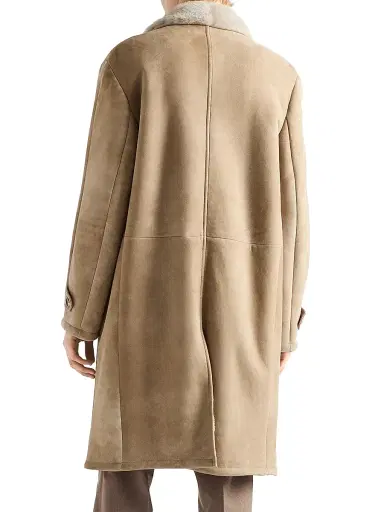 Prada Men's Shearling Long Coat - Beige - Size 42 | Thumbnail 3