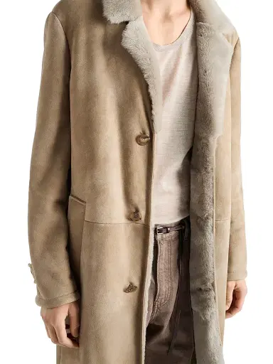 Prada Men's Shearling Long Coat - Beige - Size 42 | Thumbnail 4