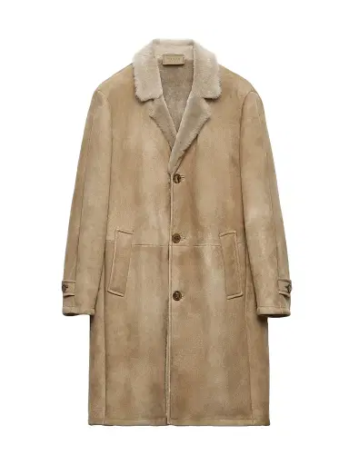 Prada Men's Shearling Long Coat - Beige - Size 42 | Thumbnail 1