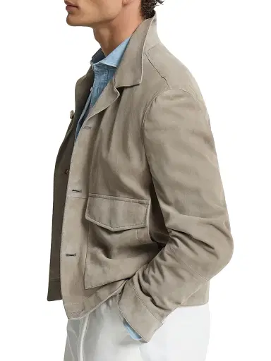 Brunello Cucinelli Men's Suede Unlined Outerwear Jacket | Thumbnail 3 Brunello Cucinelli Men's Suede Unlined Outerwear Jacket | Thumbnail 3