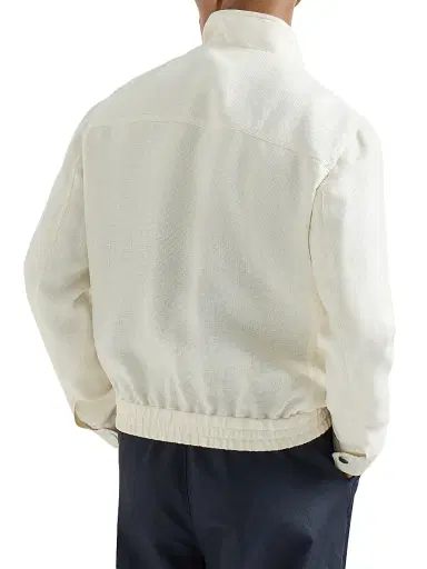Brunello Cucinelli Men's Silk, Linen and Wool Hopsack Outerwear Jacket with Stand Collar | Thumbnail 3