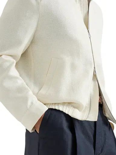 Brunello Cucinelli Men's Silk, Linen and Wool Hopsack Outerwear Jacket with Stand Collar | Thumbnail 4