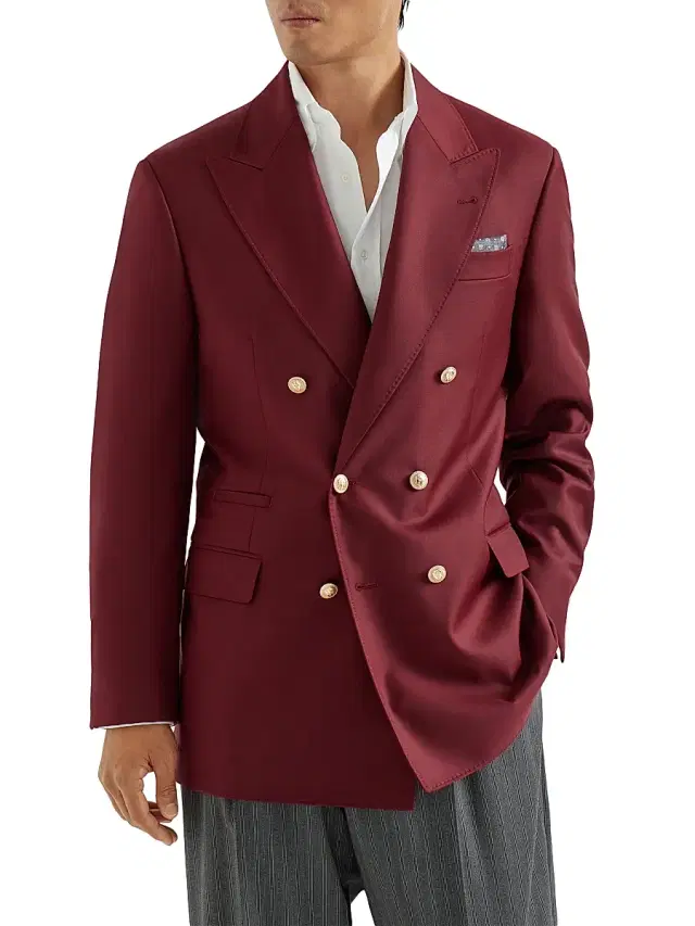 Brunello Cucinelli Men's Virgin Wool Batavia One and a Half Breasted Tailored Blazer - Cherry
