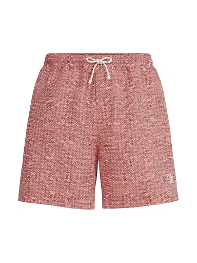 Brunello Cucinelli Men's Flower Print Nylon Swim Shorts - Apricot - Size XXL | Thumbnail 1