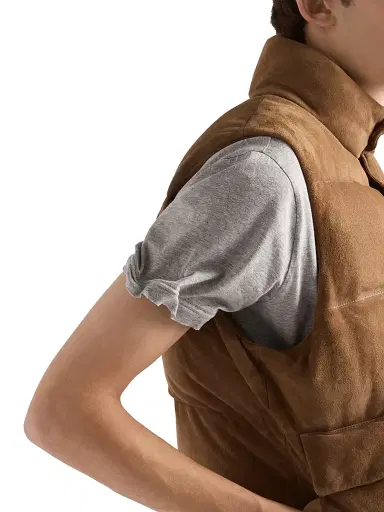 Prada Men's Suede Down Vest - Brown | Thumbnail 4
