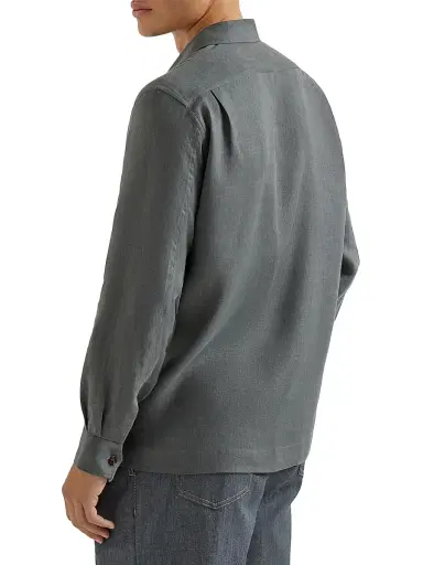 Brunello Cucinelli Men's Linen Easy Fit Shirt with Crête Details | Thumbnail 3 Brunello Cucinelli Men's Linen Easy Fit Shirt with Crête Details | Thumbnail 3