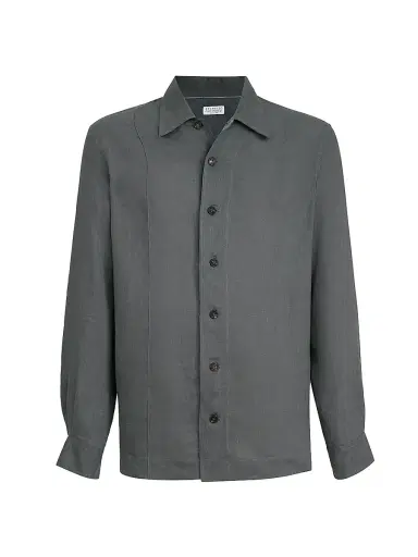 Brunello Cucinelli Men's Linen Easy Fit Shirt with Crête Details | Thumbnail 1 Brunello Cucinelli Men's Linen Easy Fit Shirt with Crête Details | Thumbnail 1