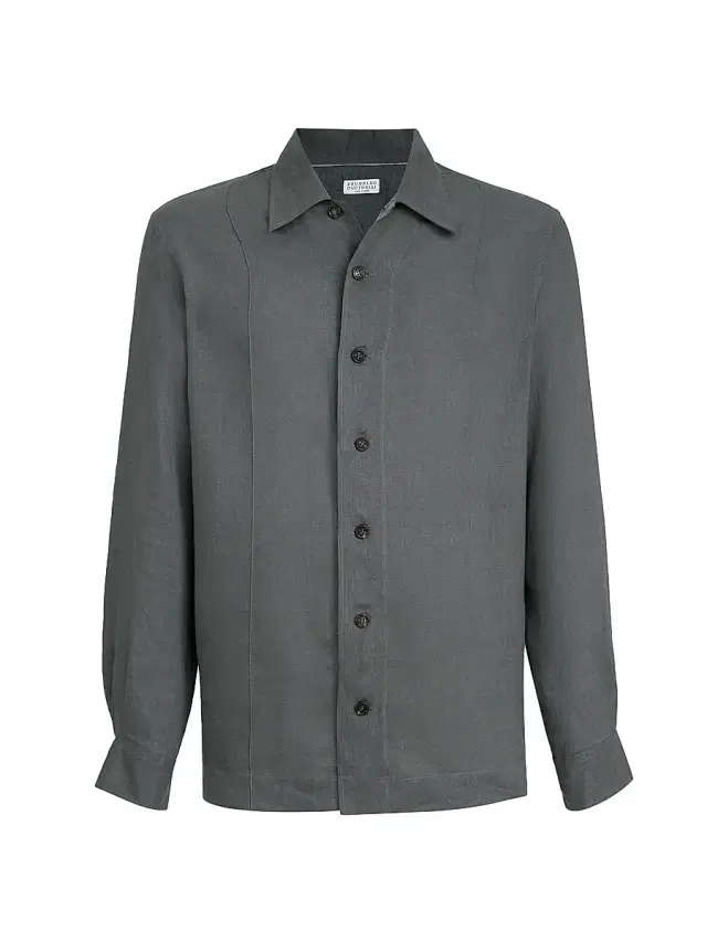Brunello Cucinelli Men's Linen Easy Fit Shirt with Crête Details