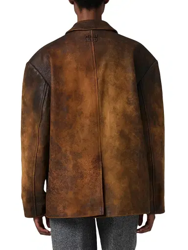 Miu Miu Women's Waxed Suede Leather Jacket | Thumbnail 3 Miu Miu Women's Waxed Suede Leather Jacket | Thumbnail 3