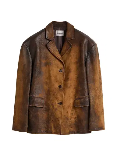 Miu Miu Women's Waxed Suede Leather Jacket | Thumbnail 1 Miu Miu Women's Waxed Suede Leather Jacket | Thumbnail 1