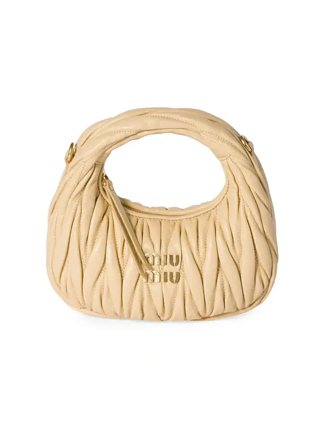 Miu Miu Women's Wander Matelassé Nappa Leather Hobo Mini-Bag - Beige Khaki