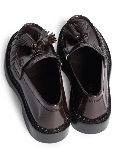 Miu Miu Women's Tassel Loafers in Polished Leather - Brown - Size 10 | Thumbnail 2
