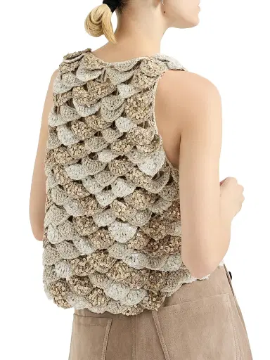 Brunello Cucinelli Women's Handmade Dazzling Shell Opera Knit Top in Jute and Cotton | Thumbnail 3 Brunello Cucinelli Women's Handmade Dazzling Shell Opera Knit Top in Jute and Cotton | Thumbnail 3