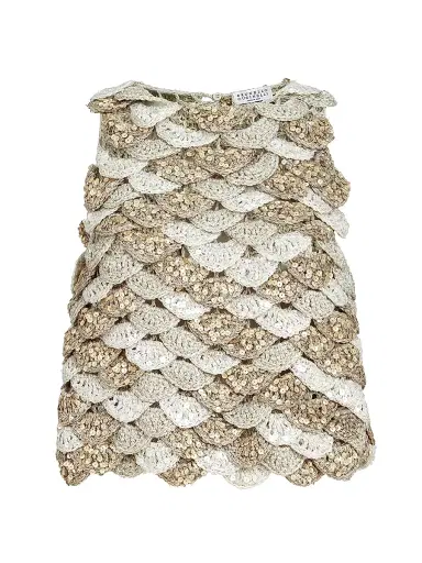 Brunello Cucinelli Women's Handmade Dazzling Shell Opera Knit Top in Jute and Cotton | Thumbnail 1 Brunello Cucinelli Women's Handmade Dazzling Shell Opera Knit Top in Jute and Cotton | Thumbnail 1