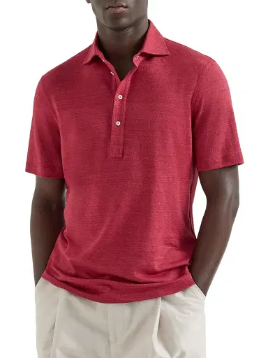 Brunello Cucinelli Men's Linen and Cotton Mélange Jersey Polo with Shirt Style Collar | Thumbnail 2