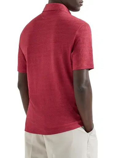 Brunello Cucinelli Men's Linen and Cotton Mélange Jersey Polo with Shirt Style Collar | Thumbnail 3