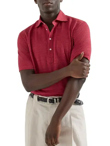 Brunello Cucinelli Men's Linen and Cotton Mélange Jersey Polo with Shirt Style Collar | Thumbnail 4