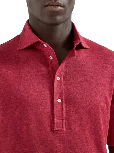 Brunello Cucinelli Men's Linen and Cotton Mélange Jersey Polo with Shirt Style Collar | Thumbnail 5