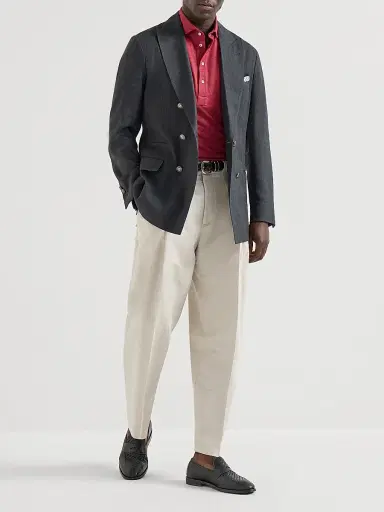 Brunello Cucinelli Men's Linen and Cotton Mélange Jersey Polo with Shirt Style Collar | Thumbnail 6