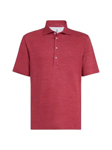 Brunello Cucinelli Men's Linen and Cotton Mélange Jersey Polo with Shirt Style Collar | Thumbnail 1