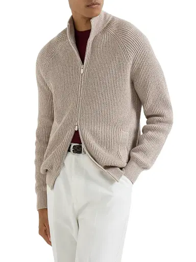 Brunello Cucinelli Men's Malfilé Cotton English Rib Cardigan with Raglan Sleeves - Yuta | Thumbnail 2