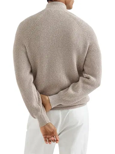 Brunello Cucinelli Men's Malfilé Cotton English Rib Cardigan with Raglan Sleeves - Yuta | Thumbnail 3