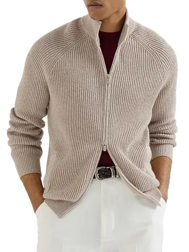 Brunello Cucinelli Men's Malfilé Cotton English Rib Cardigan with Raglan Sleeves - Yuta | Thumbnail 5