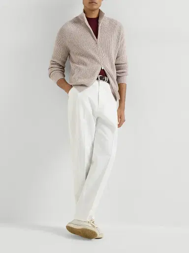 Brunello Cucinelli Men's Malfilé Cotton English Rib Cardigan with Raglan Sleeves - Yuta | Thumbnail 6