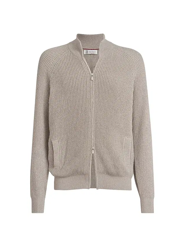 Brunello Cucinelli Men's Malfilé Cotton English Rib Cardigan with Raglan Sleeves - Yuta