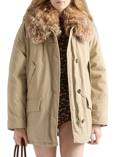Prada Women's Medium-Weight Old Panama Cotton Down Coat - Beige Khaki - Size 4 | Thumbnail 2