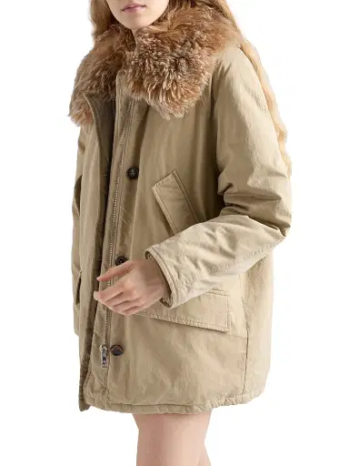 Prada Women's Medium-Weight Old Panama Cotton Down Coat - Beige Khaki - Size 4 | Thumbnail 3