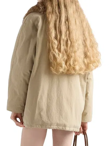 Prada Women's Medium-Weight Old Panama Cotton Down Coat - Beige Khaki - Size 4 | Thumbnail 4
