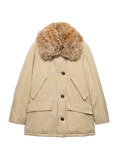 Prada Women's Medium-Weight Old Panama Cotton Down Coat - Beige Khaki - Size 4 | Thumbnail 1
