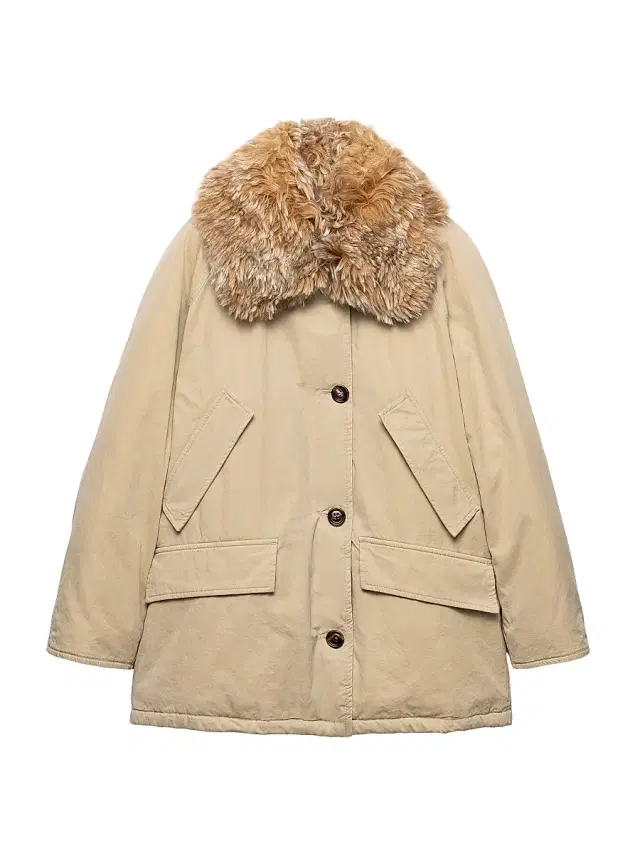 Women's Medium-Weight Old Panama Cotton Down Coat - Beige Khaki