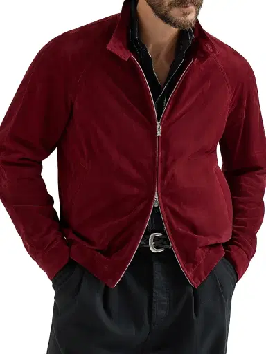 Brunello Cucinelli Men's Suede Unlined Jacket with Stand Collar | Thumbnail 2 Brunello Cucinelli Men's Suede Unlined Jacket with Stand Collar | Thumbnail 2