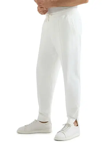 Brunello Cucinelli Men's Techno Cotton French Terry Trousers with Crête Detail - Off White - Size XXXL | Thumbnail 4 Brunello Cucinelli Men's Techno Cotton French Terry Trousers with Crête Detail - Off White - Size XXXL | Thumbnail 4
