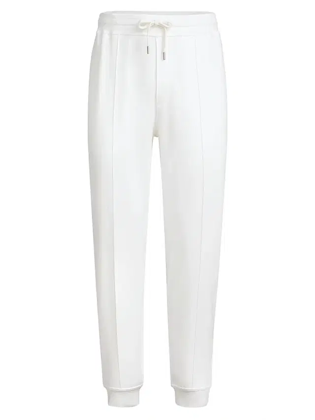 Brunello Cucinelli Men's Techno Cotton French Terry Trousers with Crête Detail - Off White